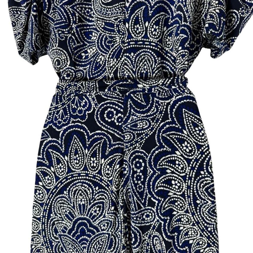 Harper Rose Womens Blue Jersey Knit Floral Wrap Look Puff Sleeve Midi Dress sz 4 - Picture 7 of 16